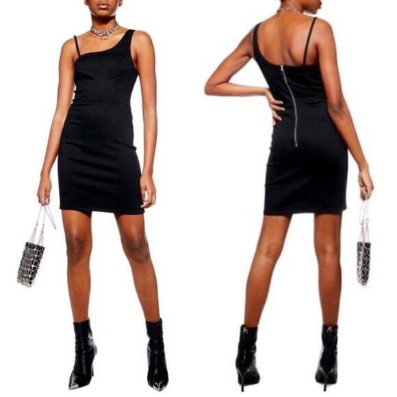 Topshop Asymmetrical Denim Sheath Dress size 2 in Black - Picture 1 of 14